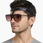 Maskülen tasarımlı siyah deri kafa bandı Nazalift rinoplasti sonrası gözlük aparatı.