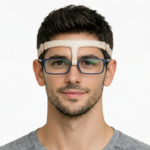 Doğal ten rengi deri kafa bantlı burun ameliyatı sonrası gözlük taşıyıcı aparat erkek model.