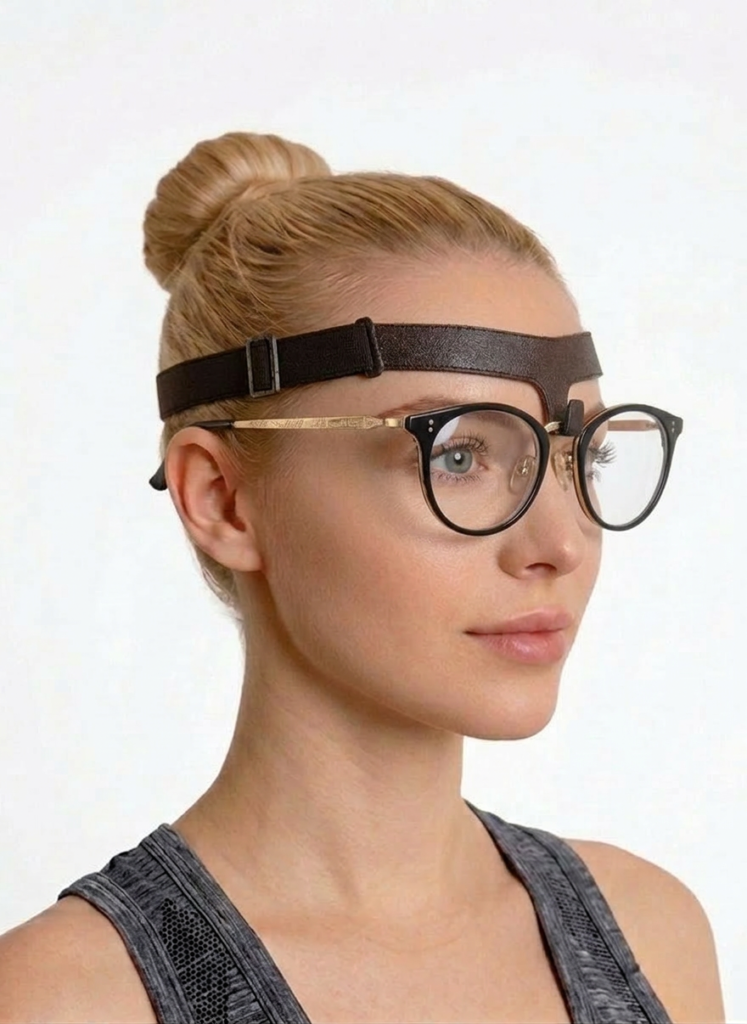 Hafif siyah kafa bantlı Nazalift gözlük tutucu, burun ameliyatı sonrası kadın spor modeli.